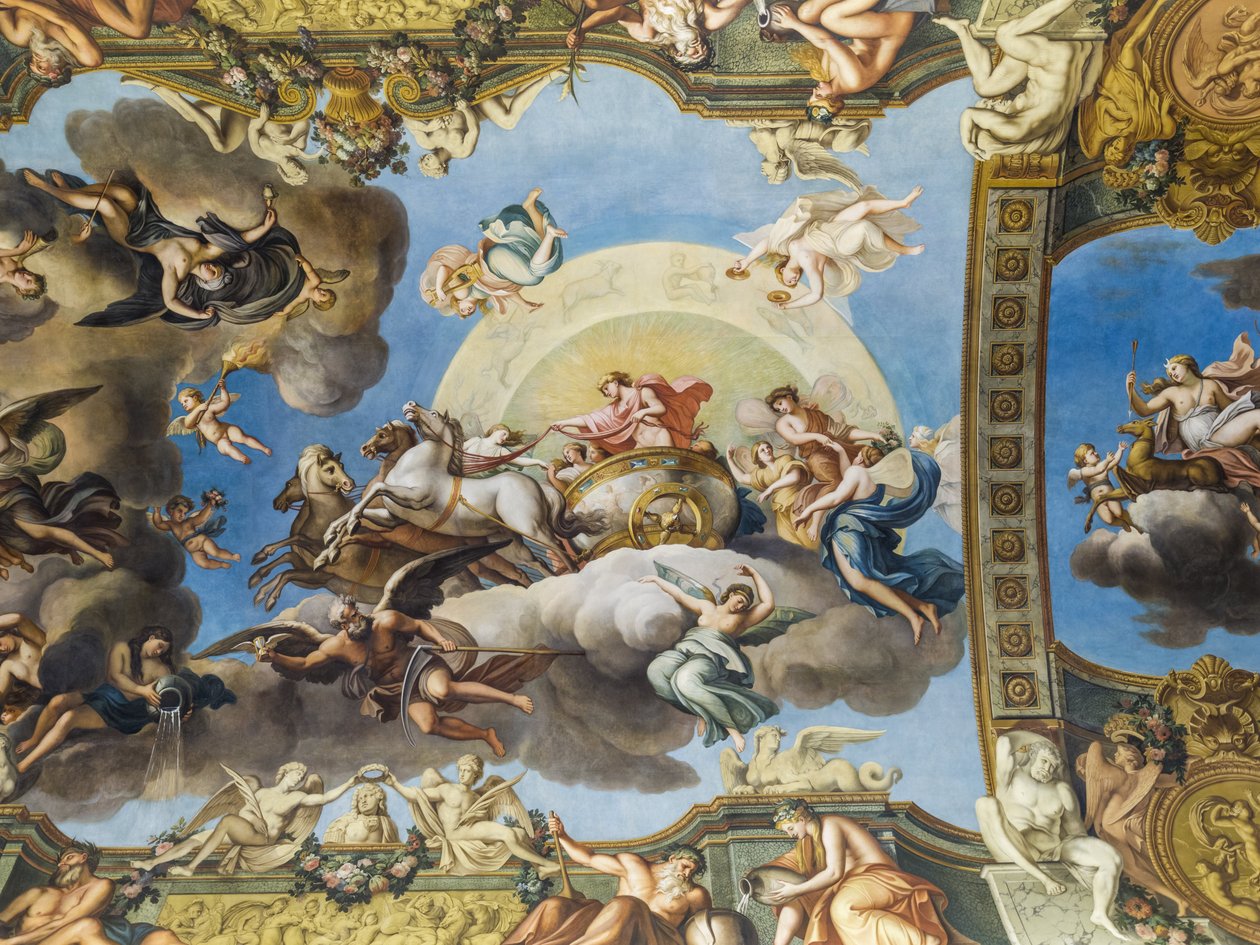 Auringon allegoria. François Perrierin (1594-1649) maalaus Galerie doreen holvista, 1645. Banque de France. Hotel de Toulouse, entinen hotelli de la Villiere, Pariisi - Hotel de Toulouse, hea tekijältä Unknown