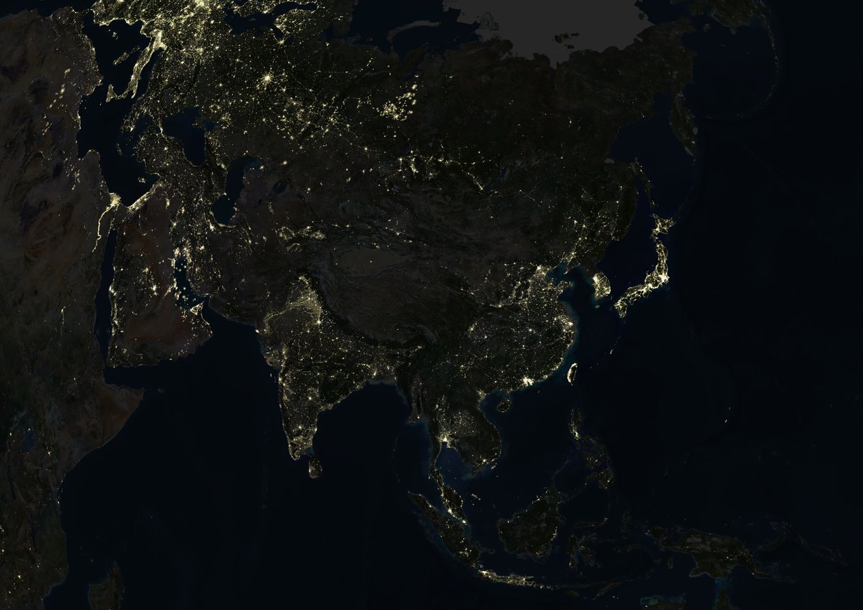 Asia At Night, True Color -satelliittikuva tekijältä Unknown
