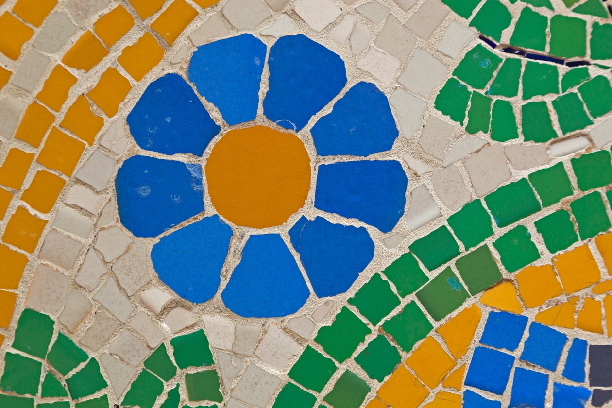 Barcelona, ​​Espanja. Mosaiikkityö Palau de la Música Catalanan julkisivussa. Lluís Domènech i Montanerin modernistinen rakennus. Katalonian musiikin palatsi. tekijältä Unknown