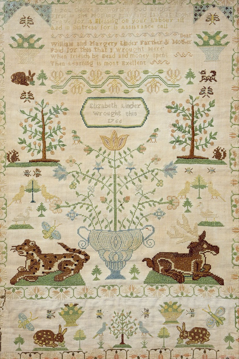 Ristipistonäyttelijä rukouksella, valmistanut Elizabeth Linder, 1756 (silkkityö) tekijältä Unknown