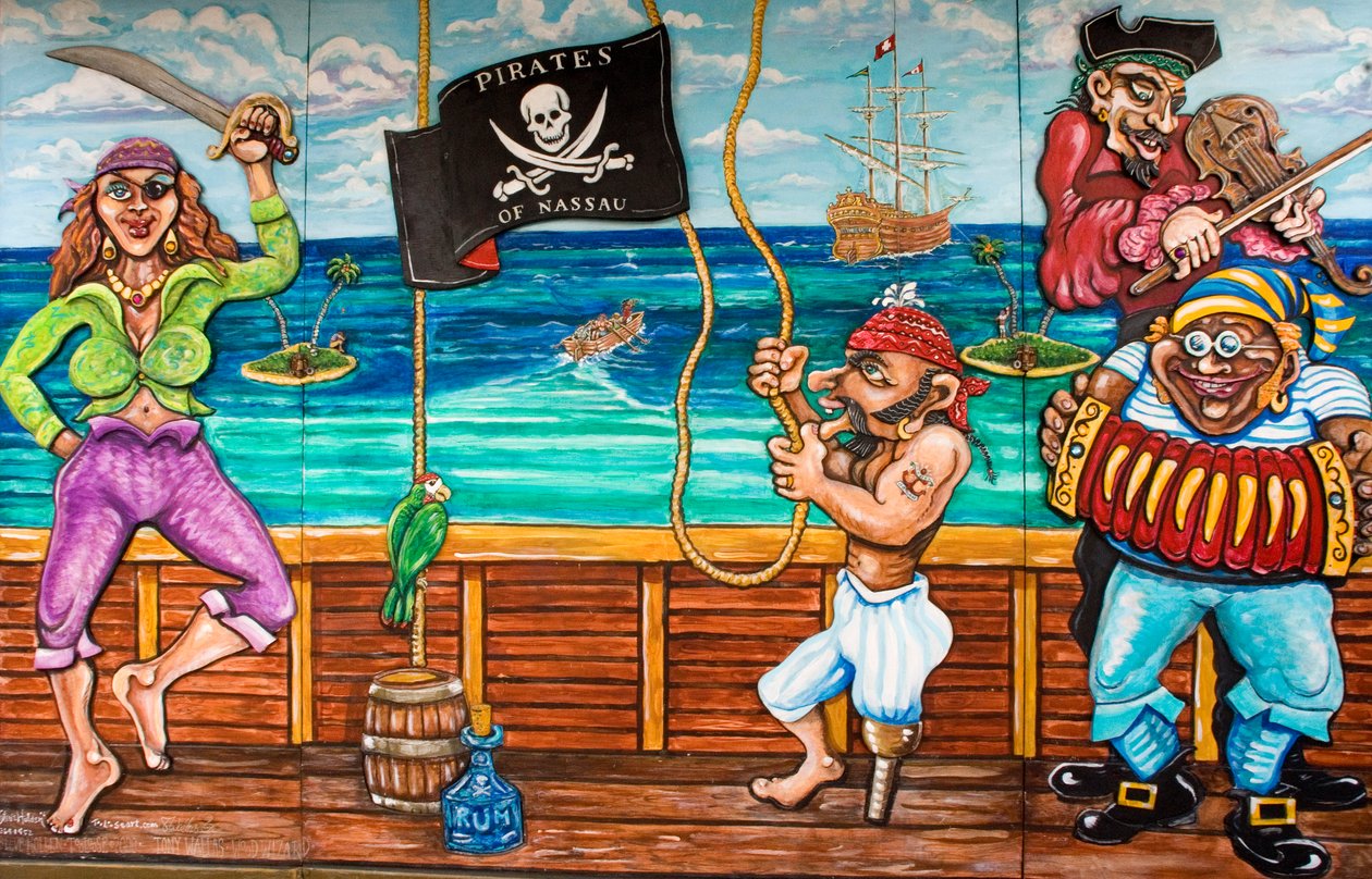 Koristeltu, maalattu Bahaman Pirate Museumin ulkopuolelta tekijältä Unknown