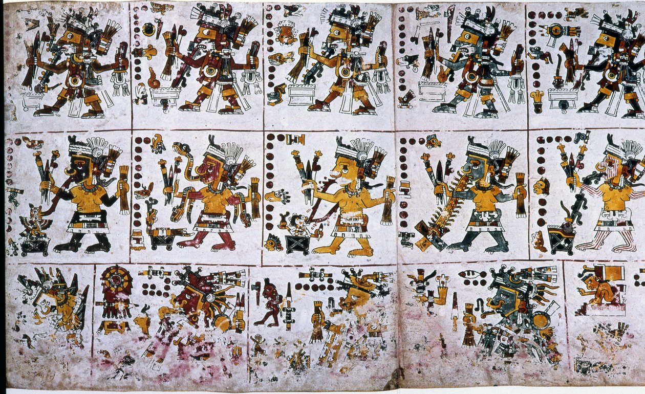 Yksityiskohta faksimileistä Kopio Codex Borgian sivusta, jossa Ciuteteohin sielu ilmestyi uhrien jälkeen tekijältä Unknown