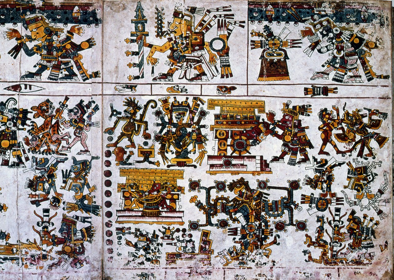 Yksityiskohta faksista Kopio Codex Borgian sivusta, jossa näkyy uuden tulen seremonia tekijältä Unknown