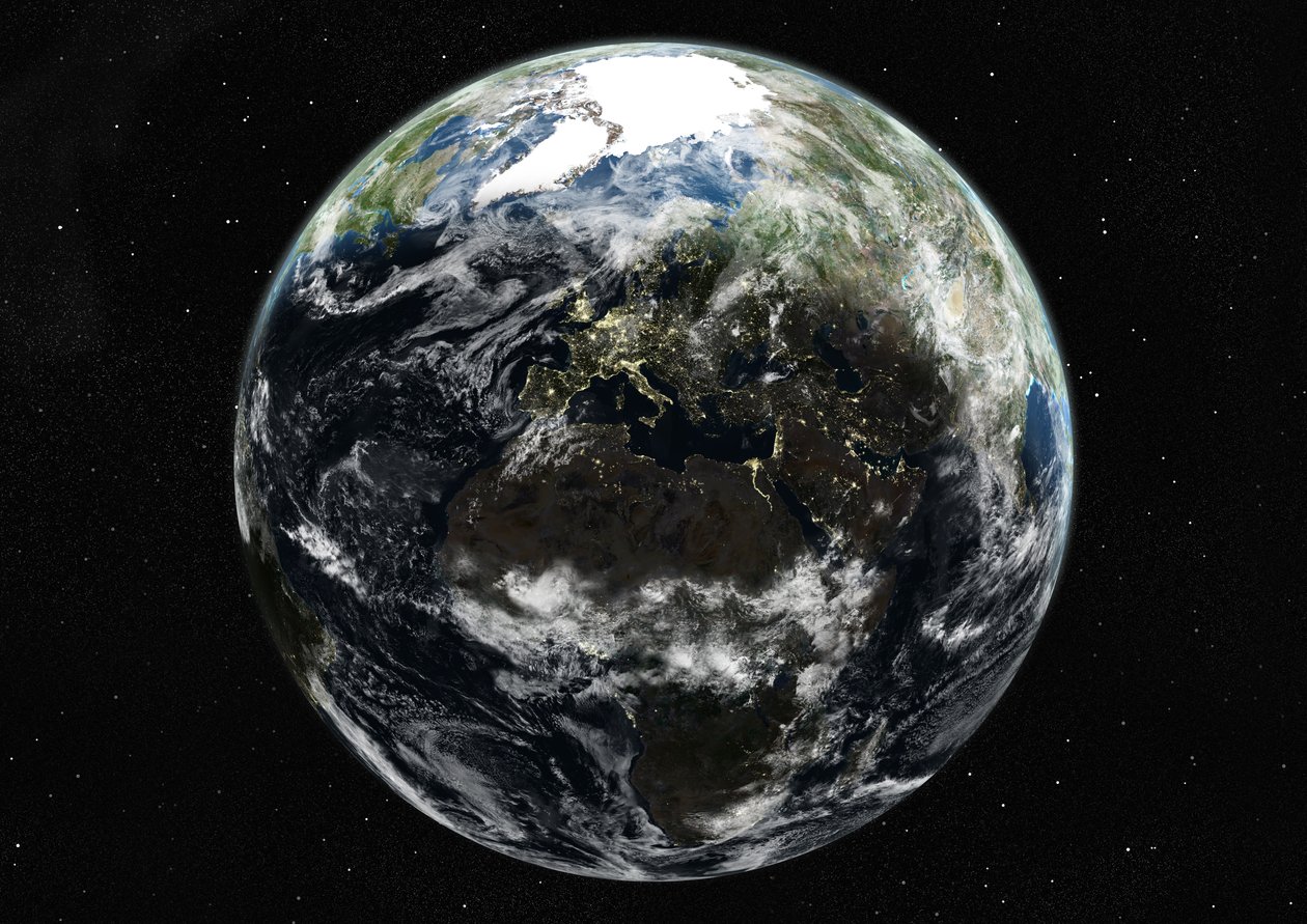 Maapallo keskittyy Eurooppaan ja Afrikkaan, True Color -satelliittikuva tekijältä Unknown
