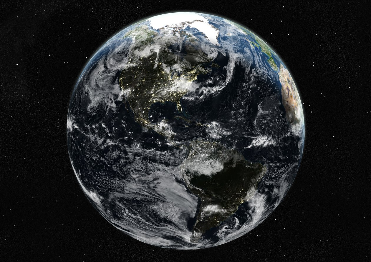 Maapallo keskitetty Amerikkaan, True Color -satelliittikuva tekijältä Unknown