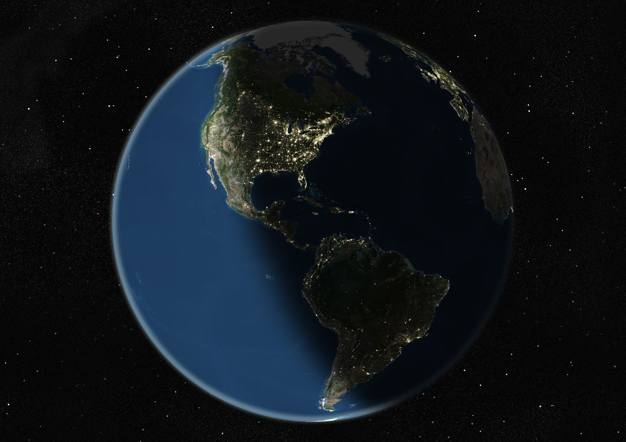 Maapallo keskitetty Amerikkaan, True Color -satelliittikuva tekijältä Unknown