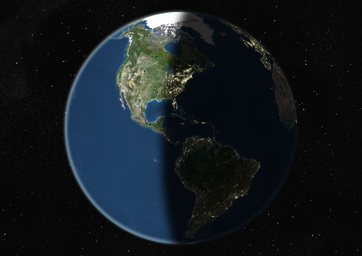 Maapallo keskitetty Amerikkaan, True Color -satelliittikuva tekijältä Unknown