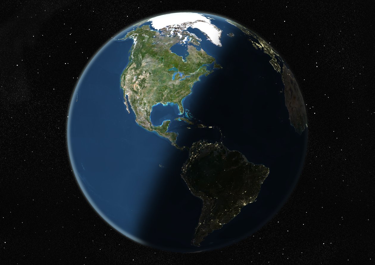 Maapallo keskitetty Amerikkaan, True Color -satelliittikuva tekijältä Unknown
