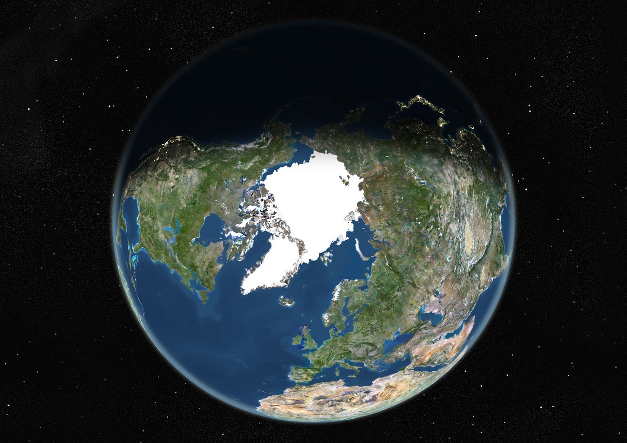 Maapallo keskitetty pohjoisnavalle, True Color -satelliittikuva tekijältä Unknown