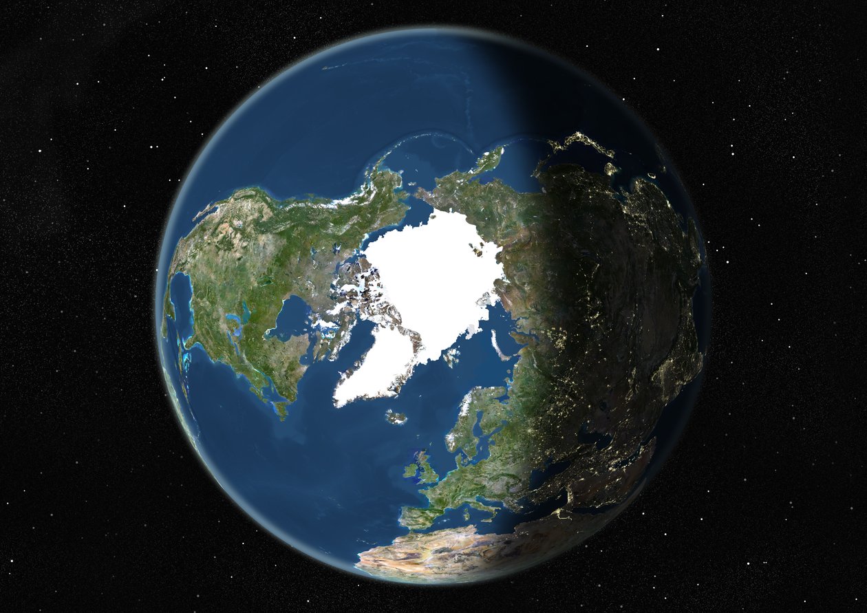 Maapallo keskitetty pohjoisnavalle, True Color -satelliittikuva tekijältä Unknown