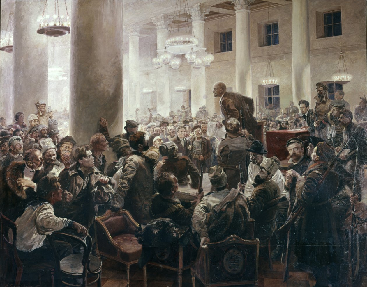 Lenin puhuu Venäjän liittoneuvoston kongressissa I, A, Serebryany, Leninin keskusmuseo, Leningrad, V, I, Lenin ja N, K, Krupskoy kokous. tekijältä Unknown