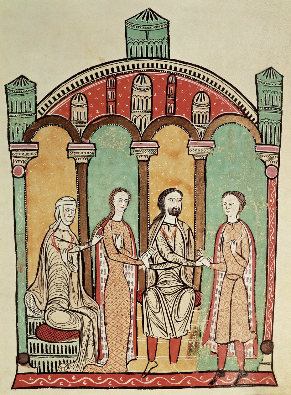 Liber Feudorum: avioliittokohtaus (Anon), espanjalainen koulu 1100-luvulla tekijältä Unknown