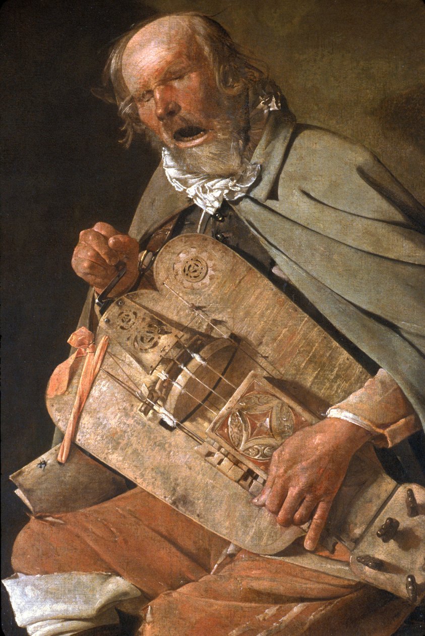 Loire Atlantique N* 093 - NantesMusee des Beaux Arts - "" The Old Man Player"" (yksityiskohta) (The Old Man with a Hat tai The Old Man with a Fly) - kirjoittanut Georges de La Tour (1593-1652) noin. 1625 tekijältä Unknown