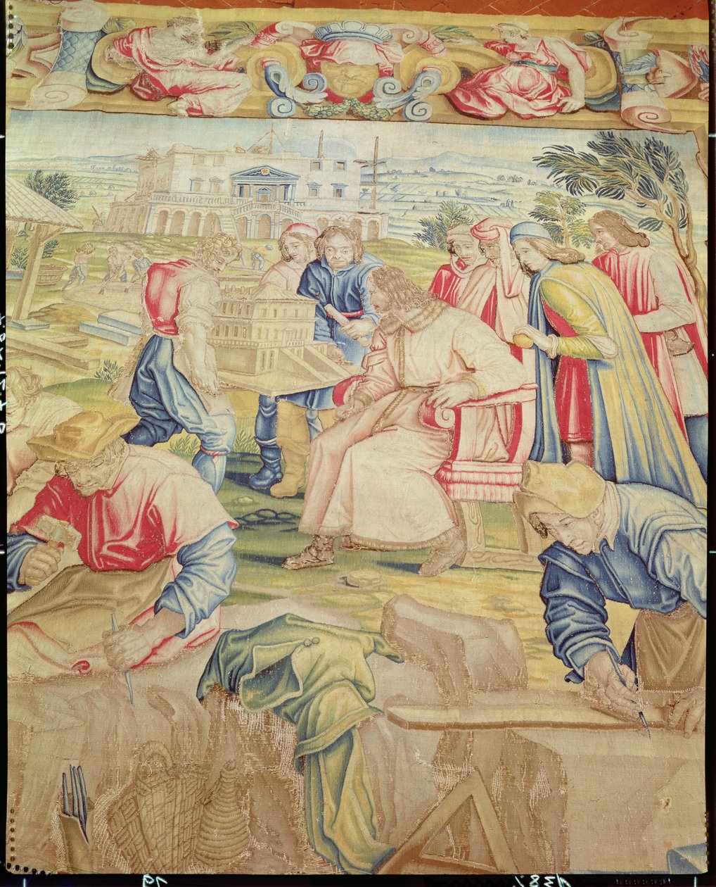 Lorenzo Medici (1449-92) ja Giuliano da Sangallo (fl.1443-1516) Benedetto di Michele Squilli (fl.1555-88) ja Joannes Stradanus (s. Jan van de) Poggia a Caianon huvilan mallin tarkastus tekijältä Unknown