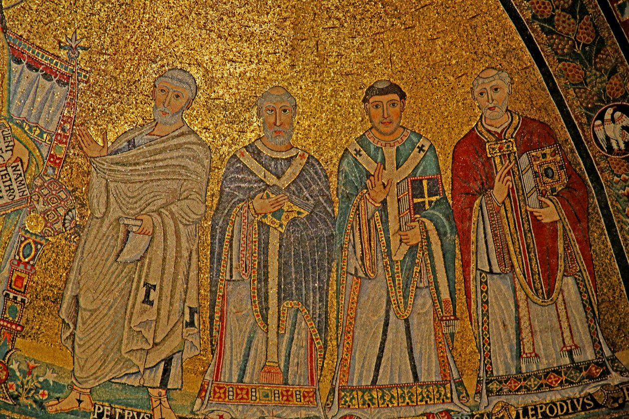 Mosaiikki Apsissa neljän pyhän kanssa tekijältä Unknown