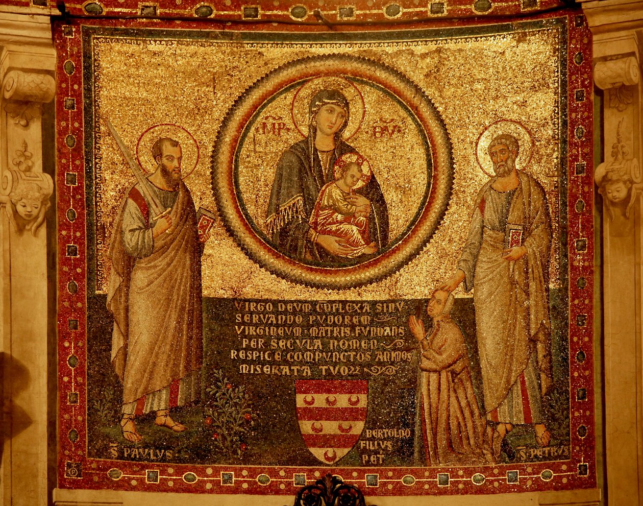 Mosaiikki Apsissa Neitsyen ja Lapsen, Pietarin ja Paavalin kanssa tekijältä Unknown