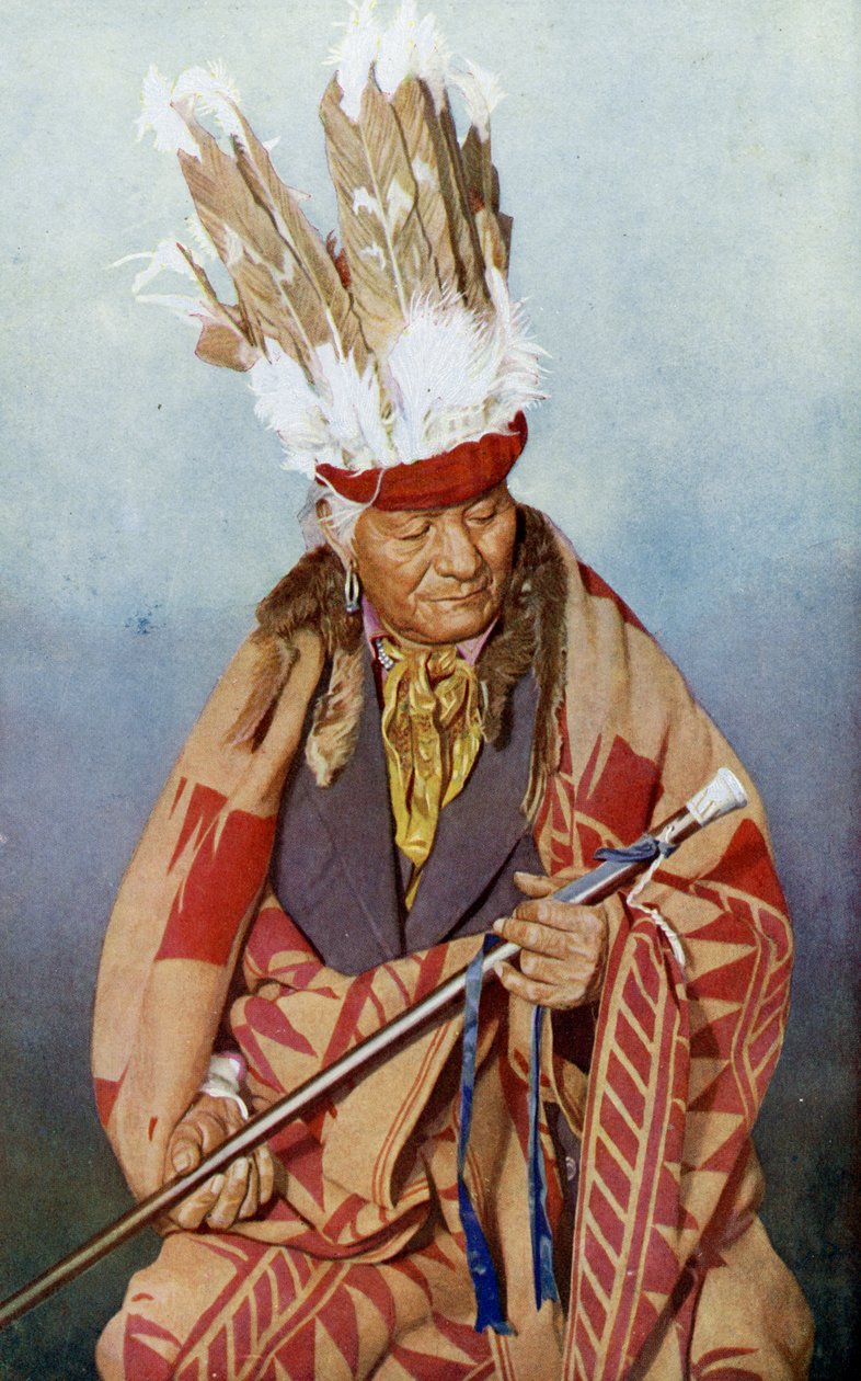 Pohjois-Amerikka. Pueblo-heimon intiaanipäällikkö. 1920 tekijältä Unknown