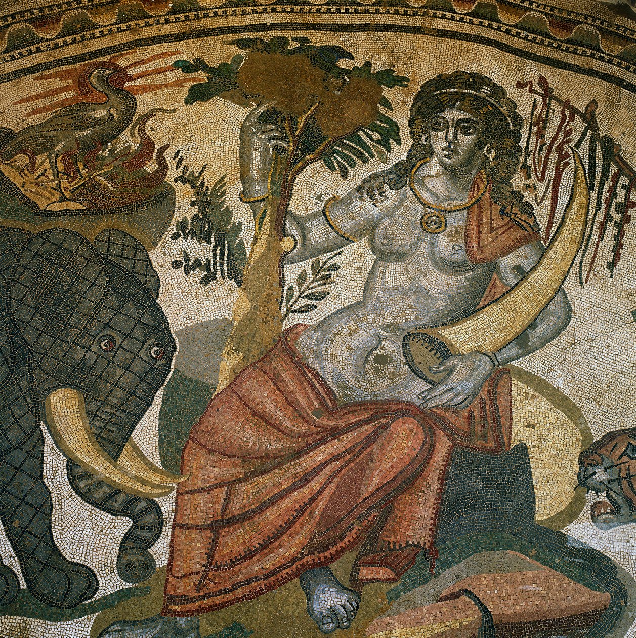 Armenian personifikaatio norsun ja tiikerin välillä, Mosaic, Villa of Casale, Piazza Armerina, Enna tekijältä Unknown