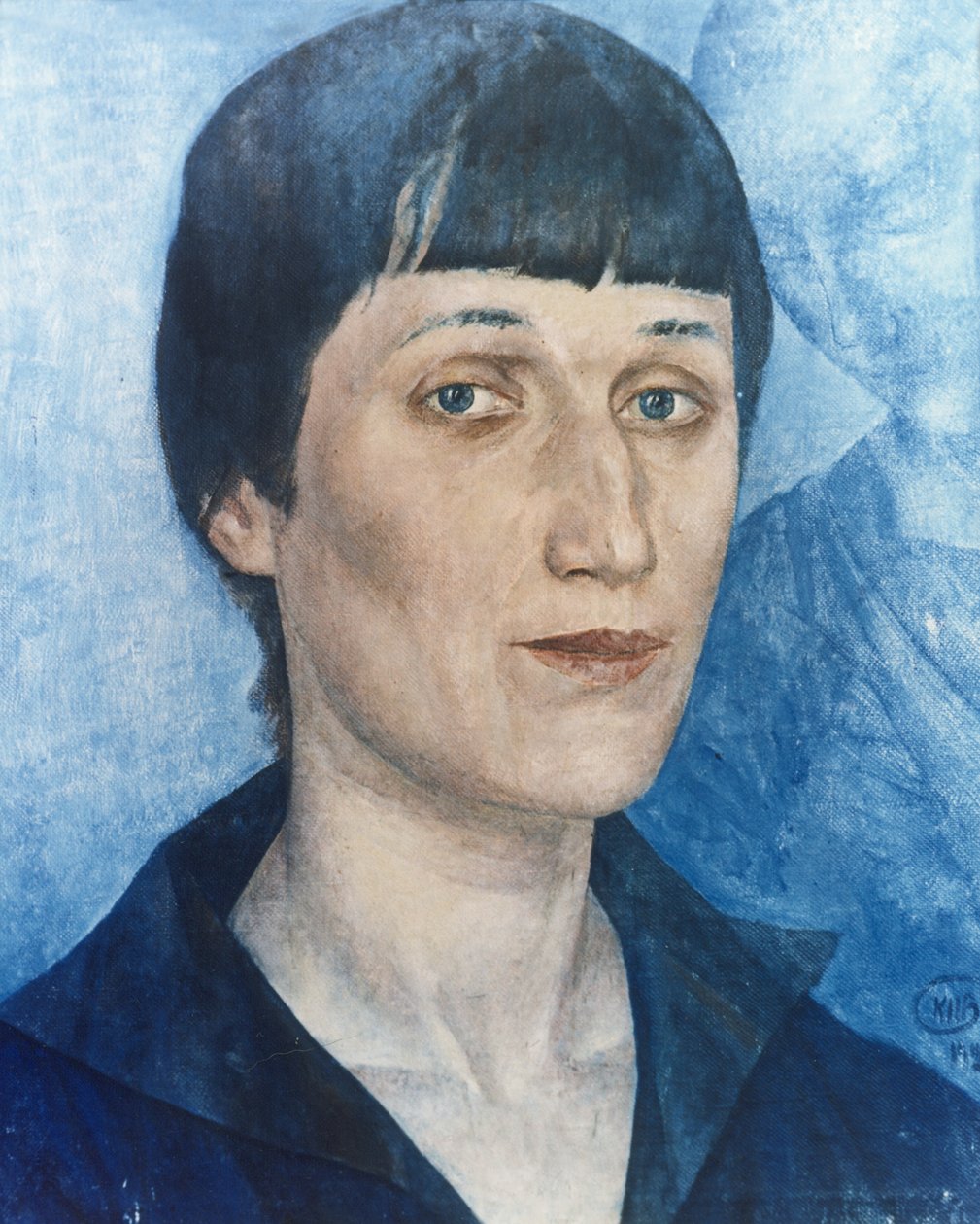 Petrov-Vodkinin muotokuva venäläisestä runoilijasta Anna Akhmatovasta (1888-1966), 1922. tekijältä Unknown
