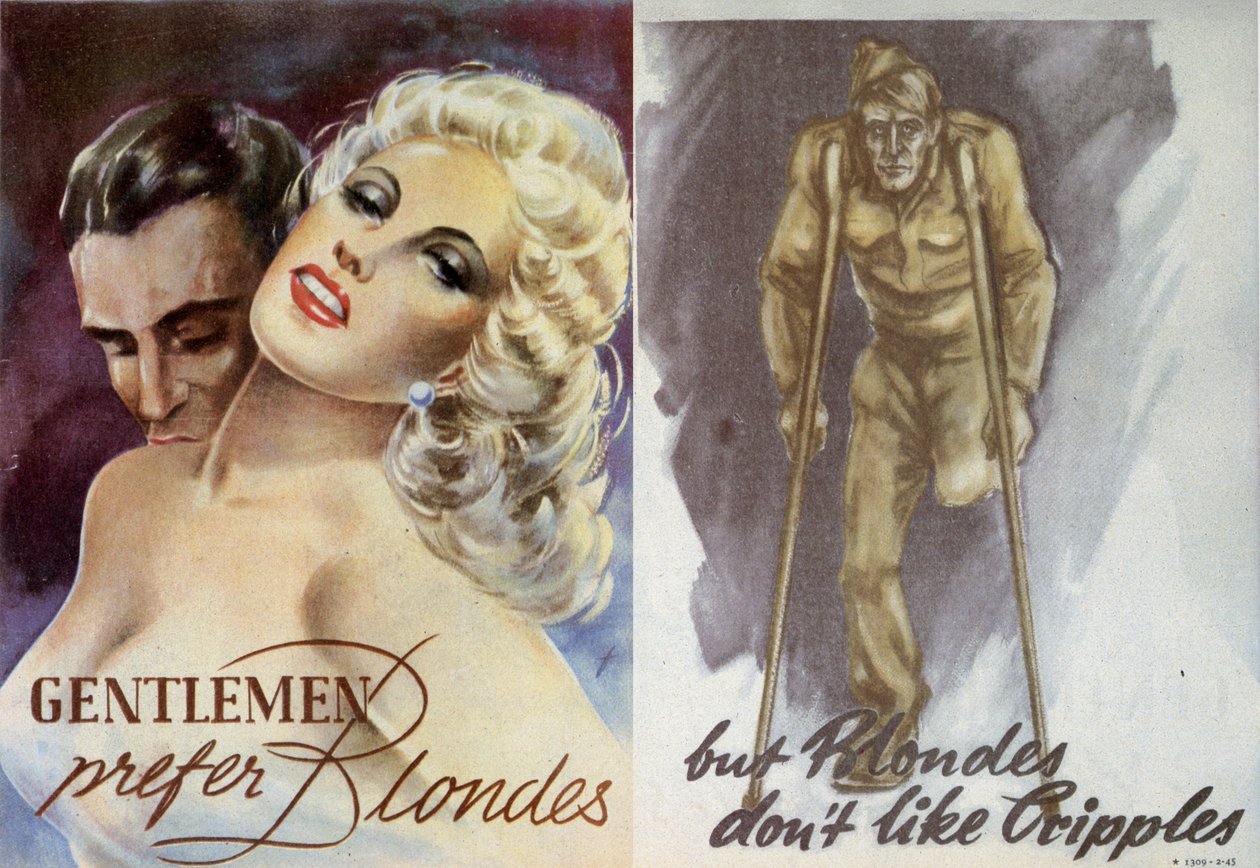 Propaganda. Herrat tykkäävät blondeista, mutta blondit eivät pidä raajoista. 1944 tekijältä Unknown