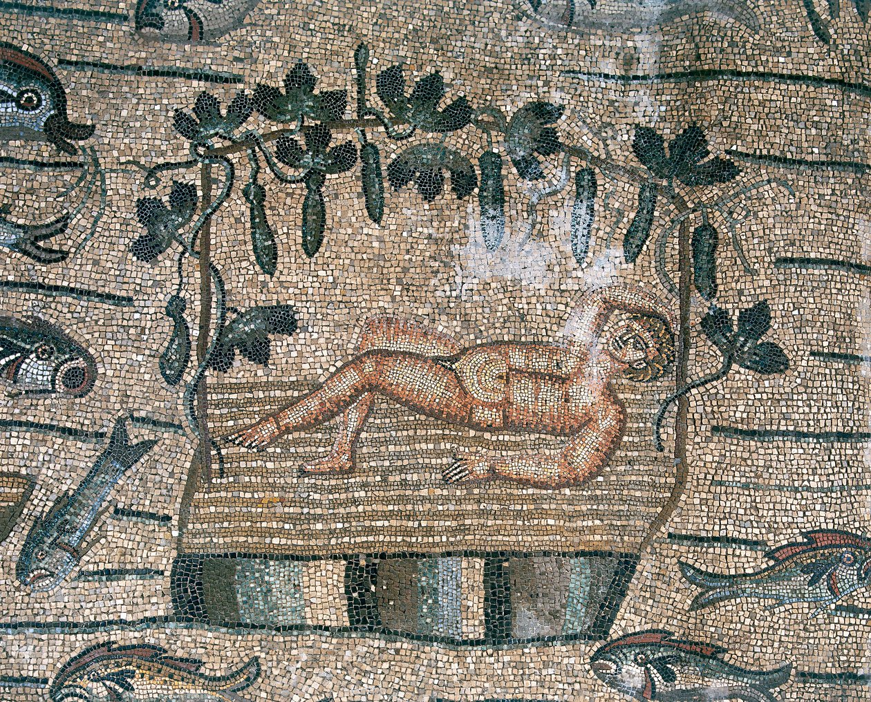 Profeetta Joona levossa, erityisesti Udinen Aquileian paleokristillisen basilikan lattia tekijältä Unknown