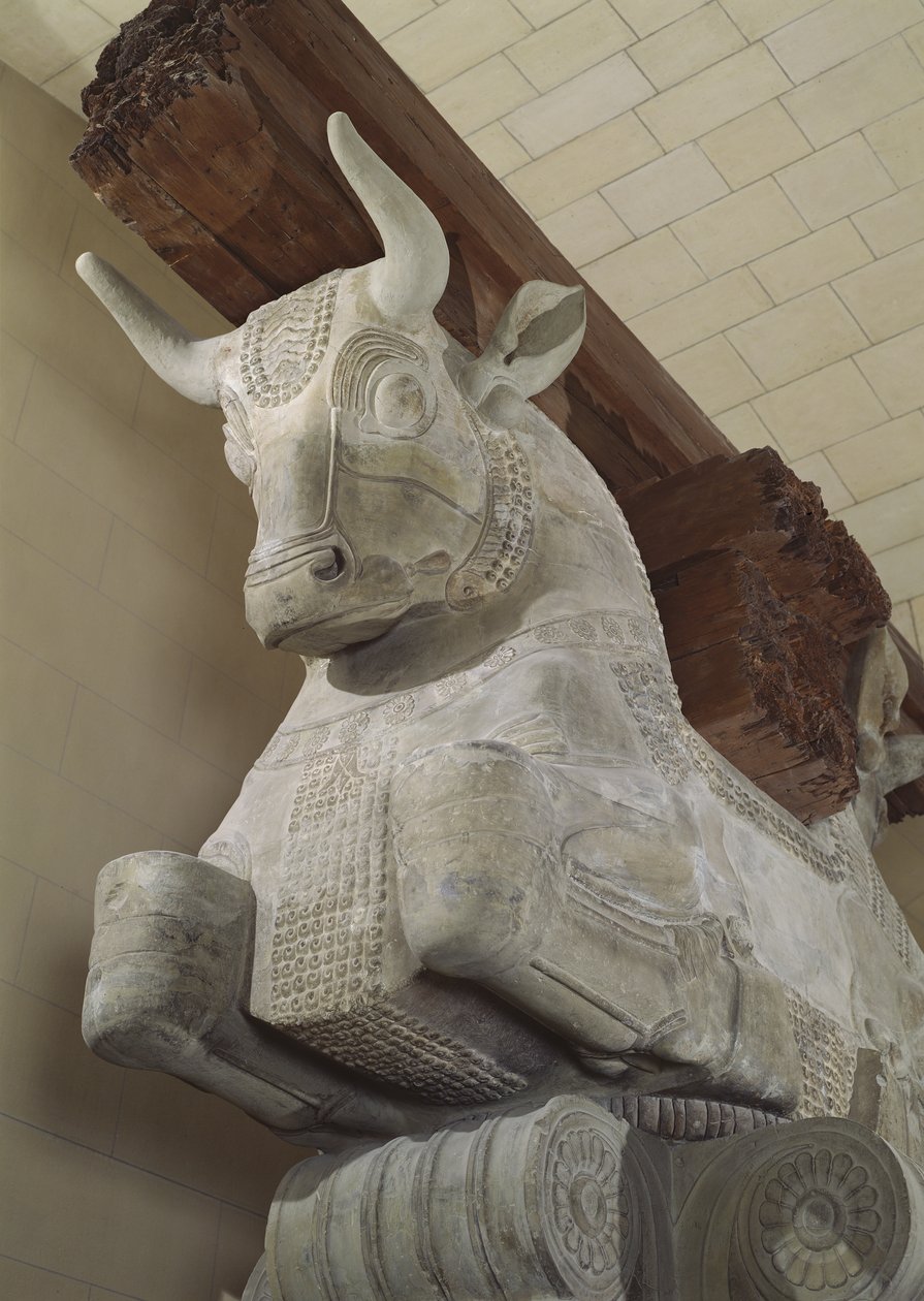 Persialaistyylinen pääkaupunki Apadanan pylväästä Darius Suuren palatsista Susassa, Iranissa, noin 500 eKr. (kalkkikivi) tekijältä Achaemenid