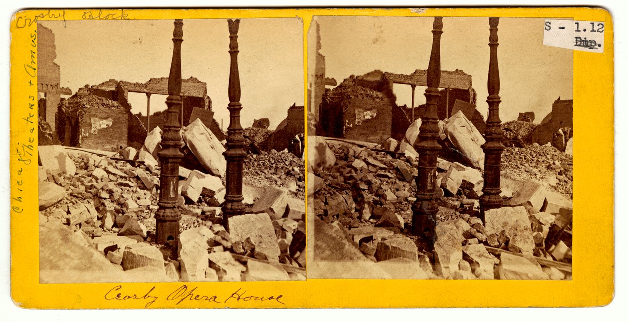 Crosbyn oopperatalon rauniot Chicagon suuren tulipalon jälkeen, 1871 tekijältä American Photographer