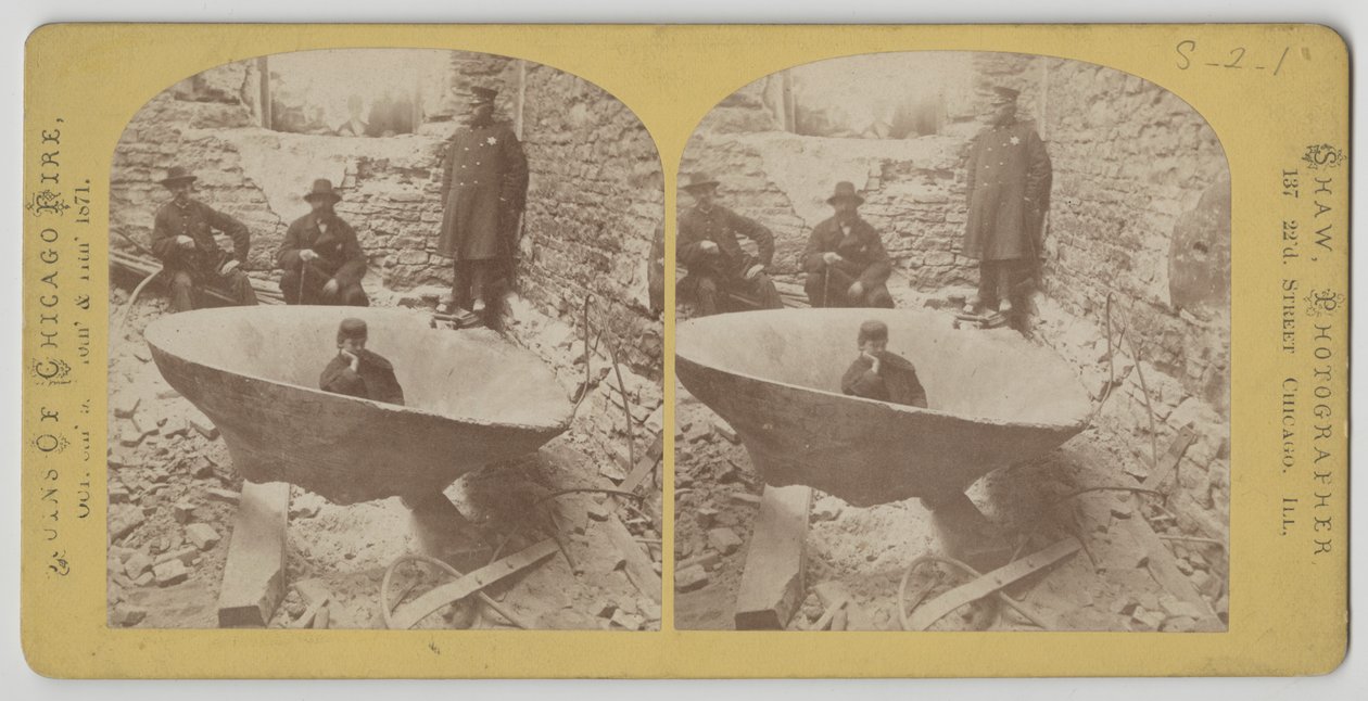 Stereografinäkymä oikeustalon kellosta Chicagon palon 1871 jälkeen tekijältä American Photographer