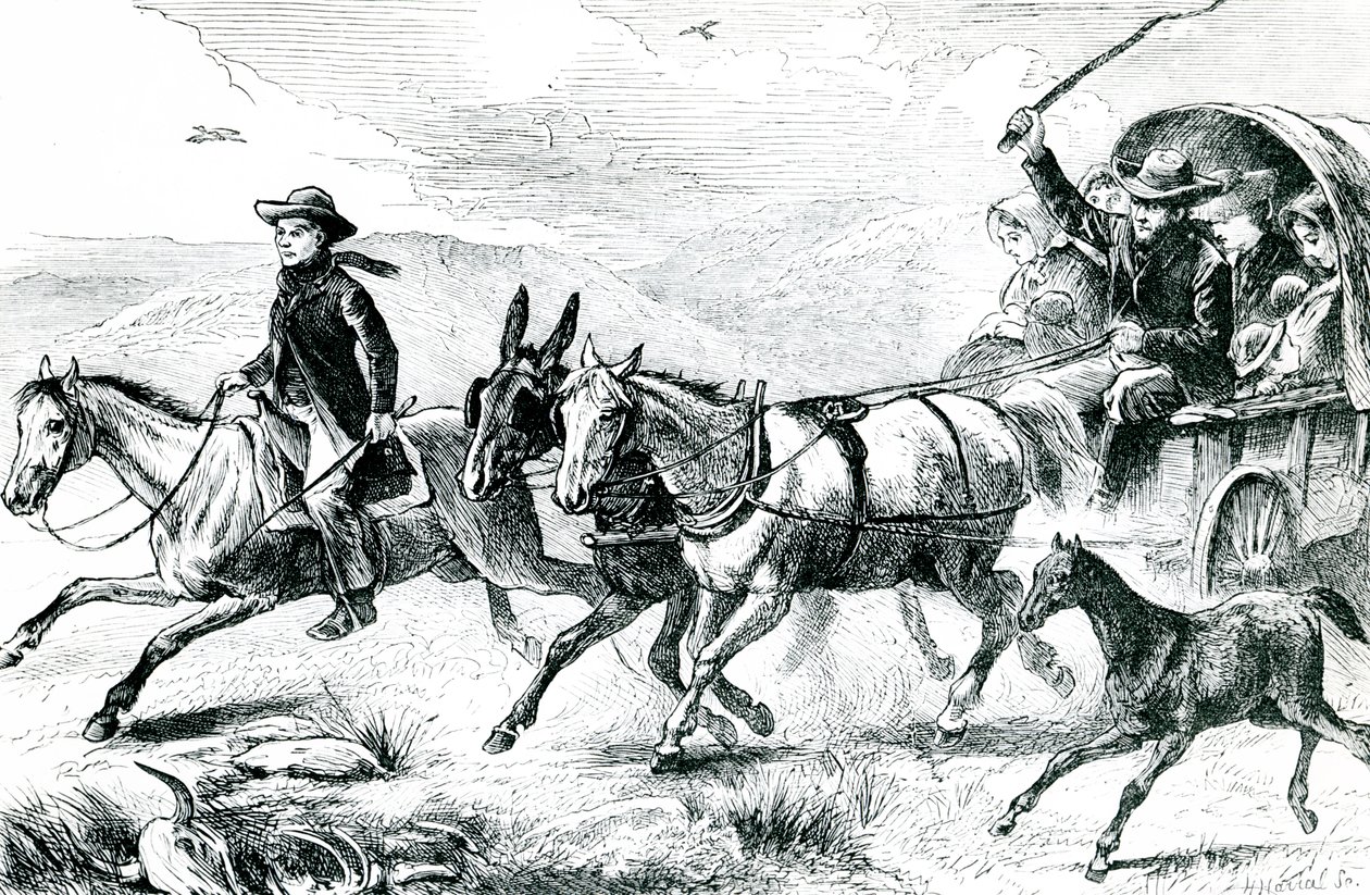 Mormoniperhe menossa konferenssiin, n. 1875 tekijältä American School