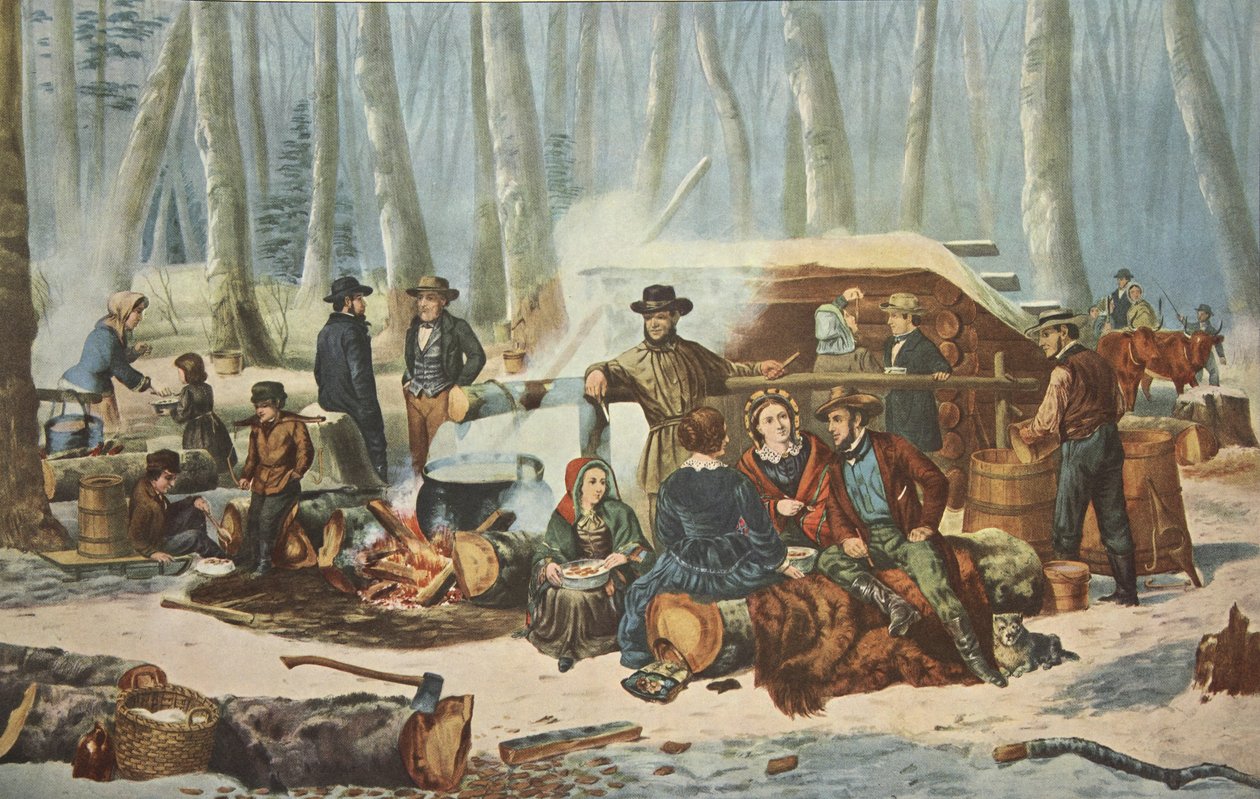American Forest Scene - Maple Sugaring, pubi. 1856, Currier & Ives tekijältä American School