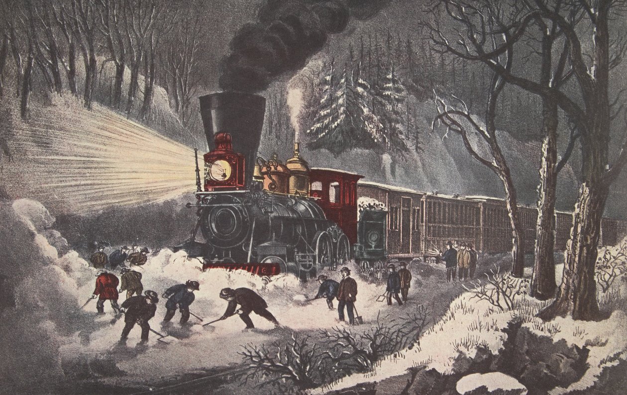 American Railroad Scene, Snow Bound, pubi. 1871, Currier & Ives tekijältä American School