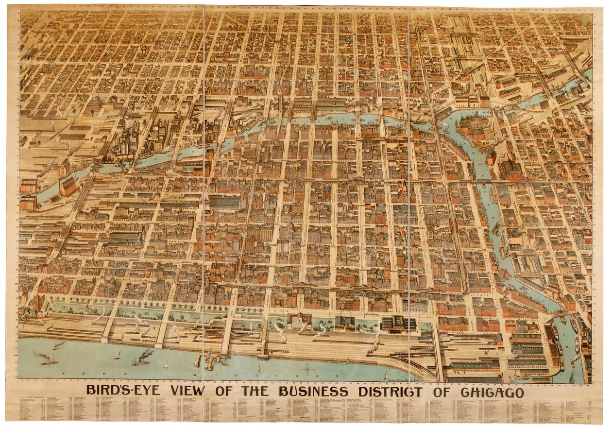 Lintuperspektiivistä Chicagon bisnesalueelle, 1898 tekijältä American School