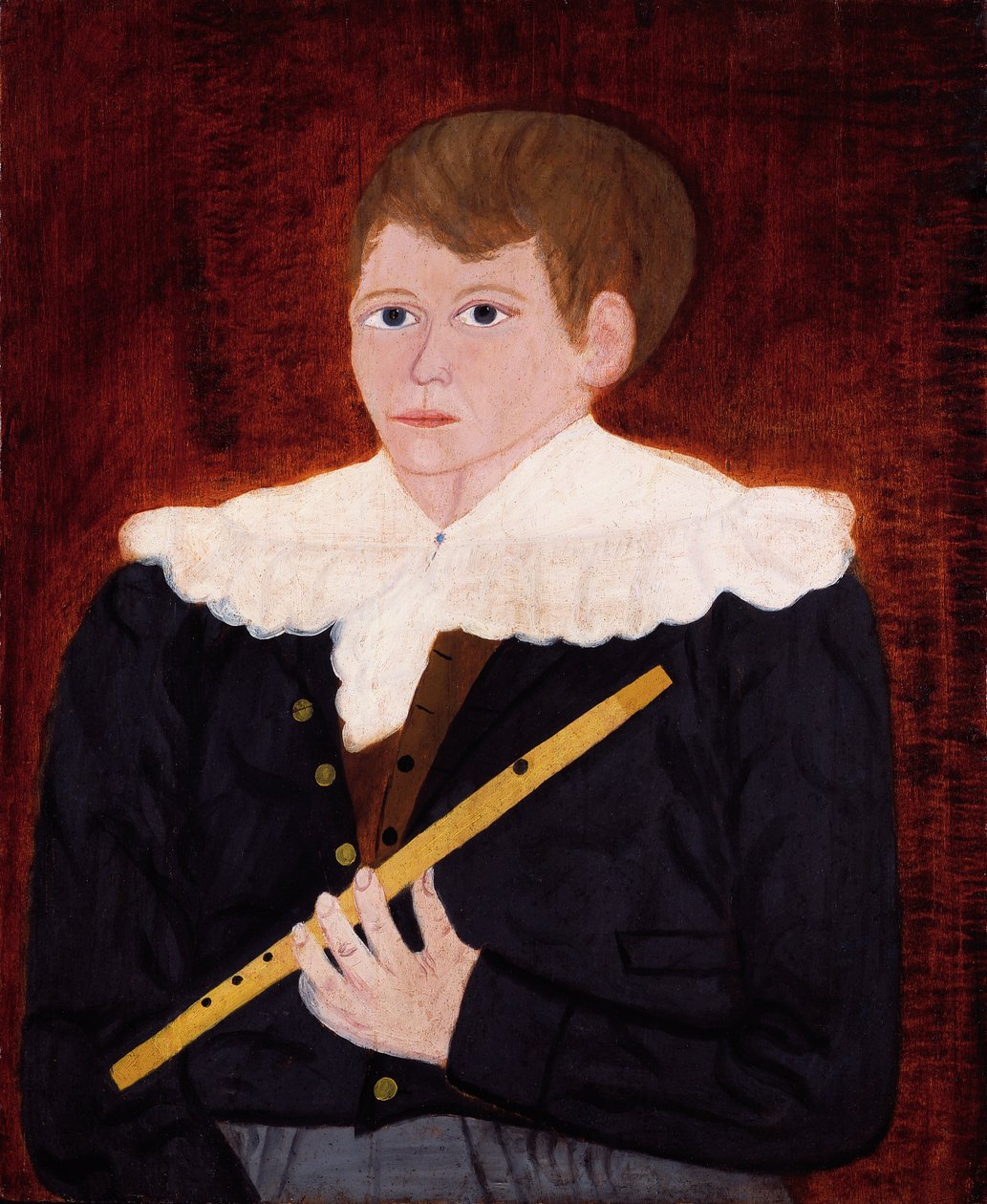 Poika huilulla, n. 1820 (öljy puulevylle) tekijältä American School