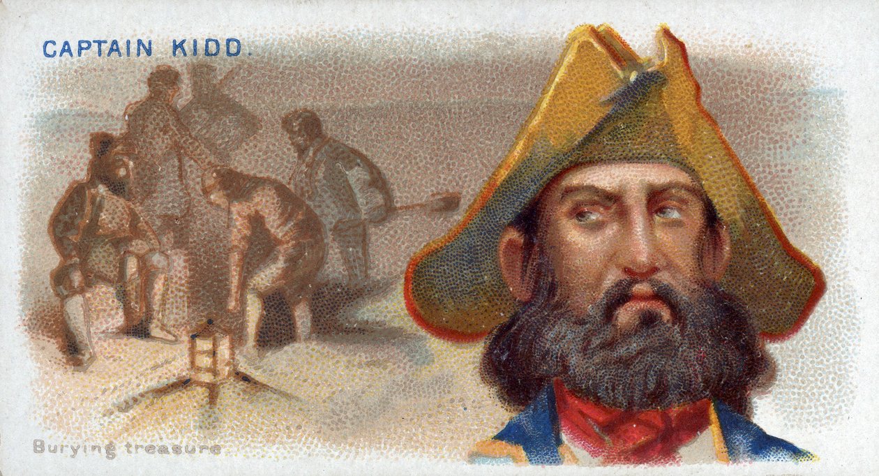Savukekortti Captain Kidd, Burying Treasure, Pirates of the Spanish Main -sarjasta (N19), pub. 1888 tekijältä American School