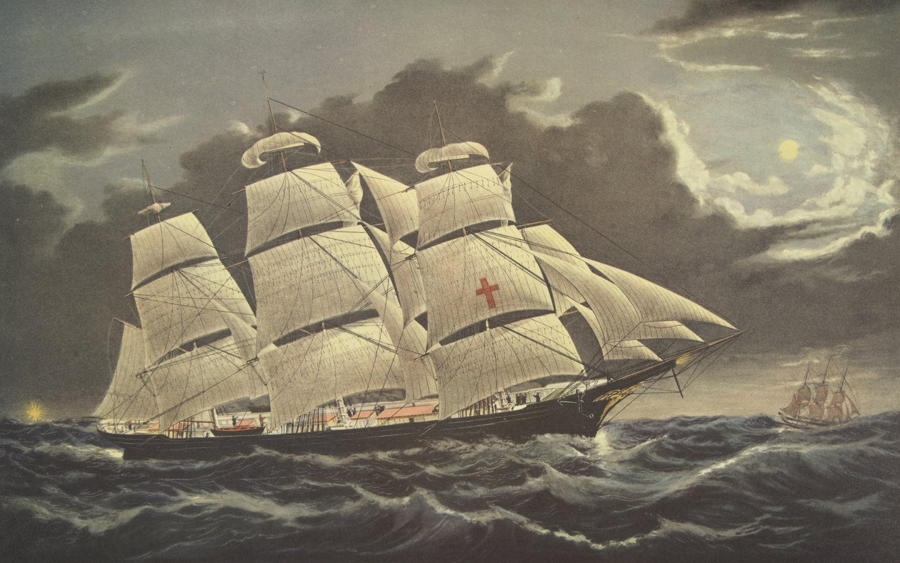 Clipper Ship Dreadnought-off Tuskar Light, pub. 1856, Currier & Ives tekijältä American School