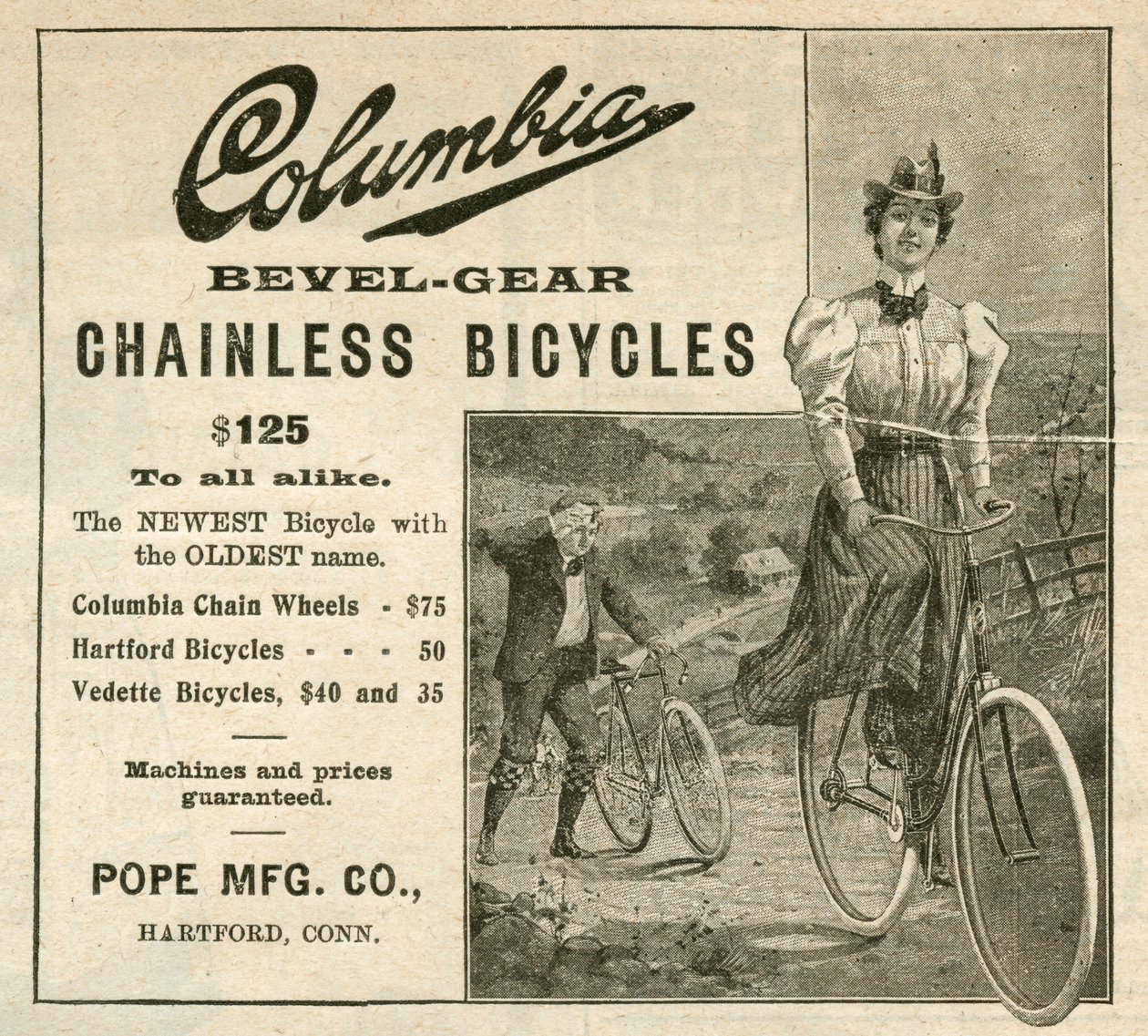 Columbia Bevel-Gear Chainless Bicycles, 1898 (kaiverrus [lehden kyynelarkki]) tekijältä American School