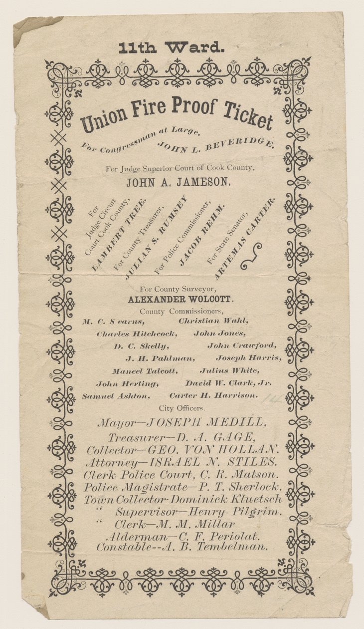 11. Ward Union Fire Proof Ticketin käsikirja, Chicago, 1871 tekijältä American School