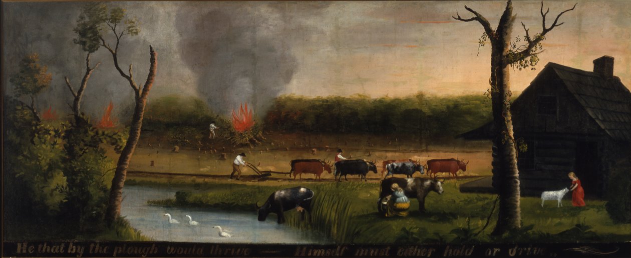 Hän, joka viihtyisi auran ääressä? Hänen täytyy joko pitää tai ajaa, n. 1825-50 tekijältä American School