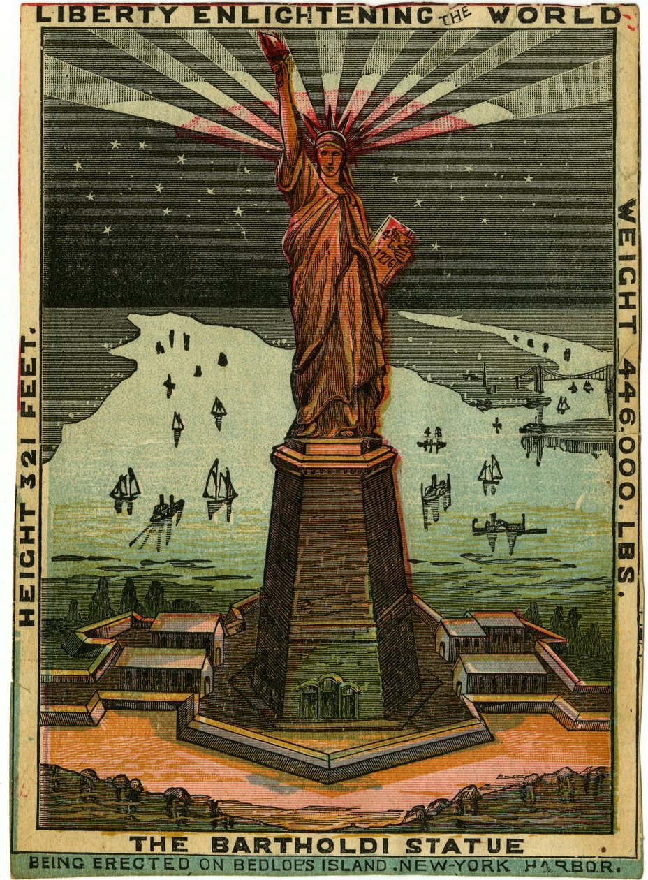 Liberty valaisee maailmaa, noin 1880-luku (värillinen puukaiverrus) tekijältä American School