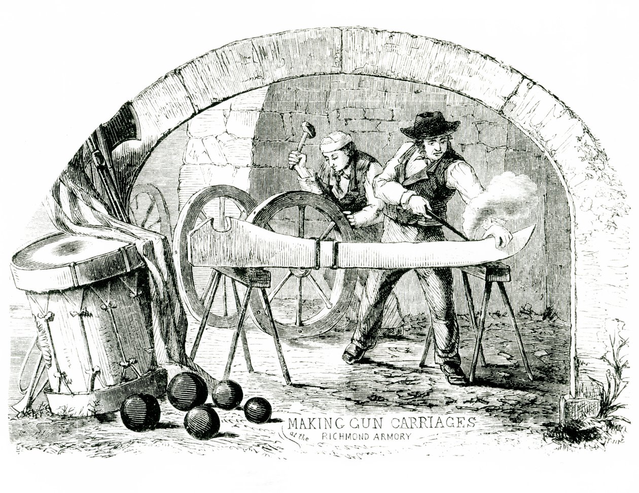Asevaunujen valmistus käsin Richmondin asevarastossa, 1860-luku tekijältä American School