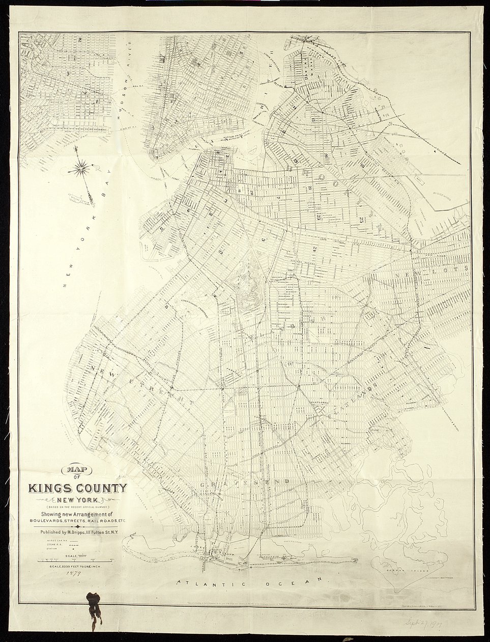 Kartta Kings Countysta, New Yorkista, 1879, 1879 (musta muste paperille, taustakangas) tekijältä American School
