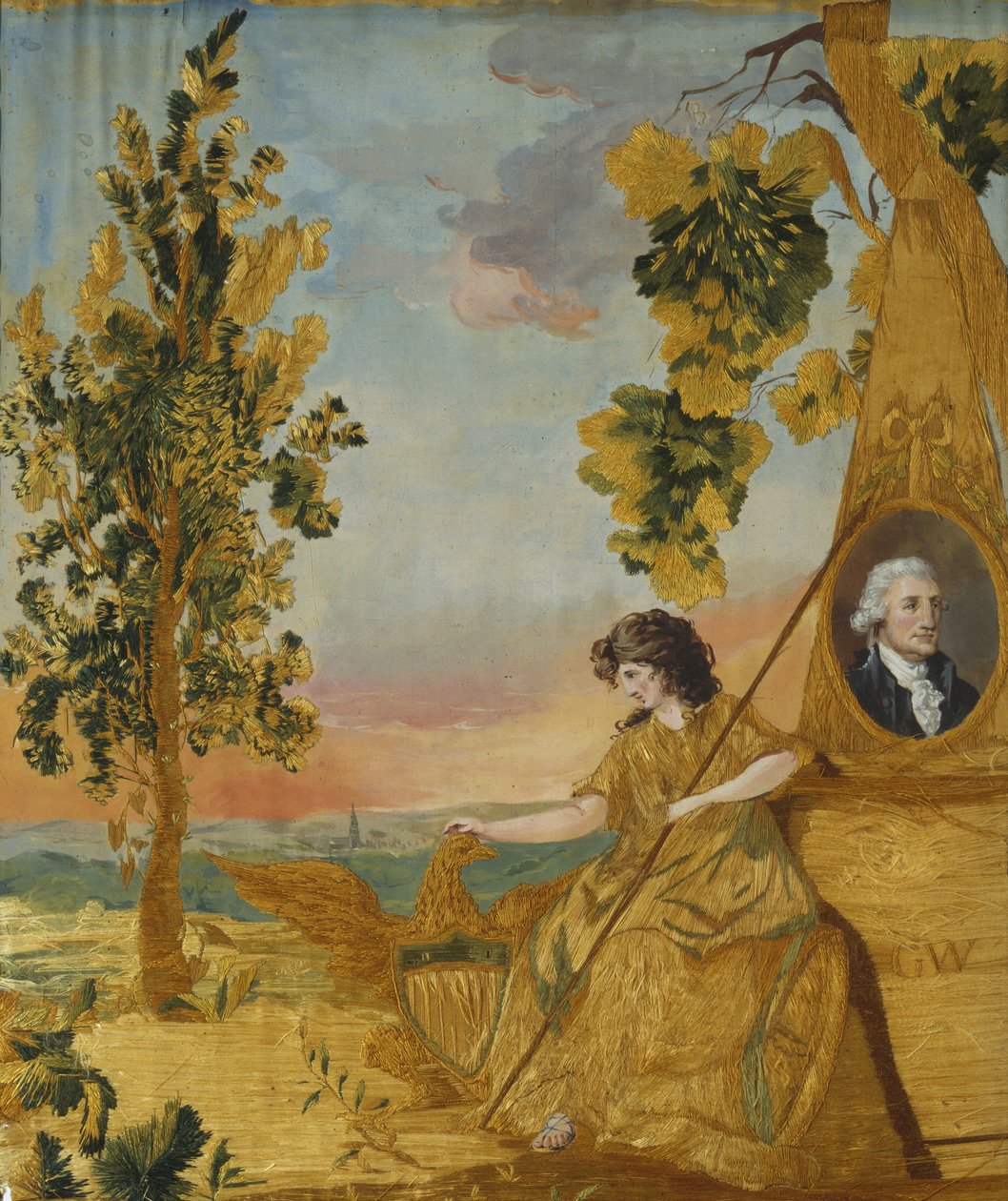 Muistomerkki brodeerattu kuva, n. 1805-1815 (silkki, pellava ja guassi) tekijältä American School