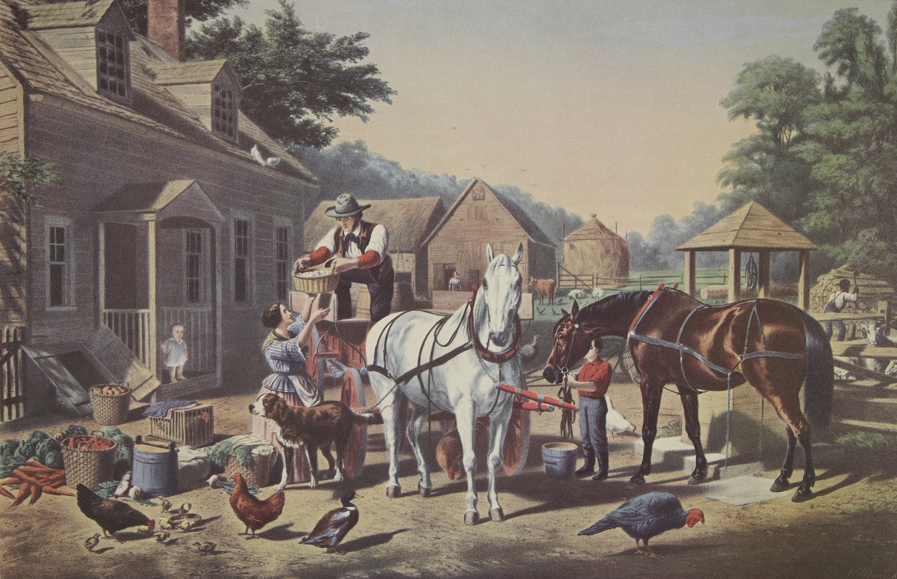 Valmistautuminen markkinoille, pub. 1856, Currier & Ives tekijältä American School