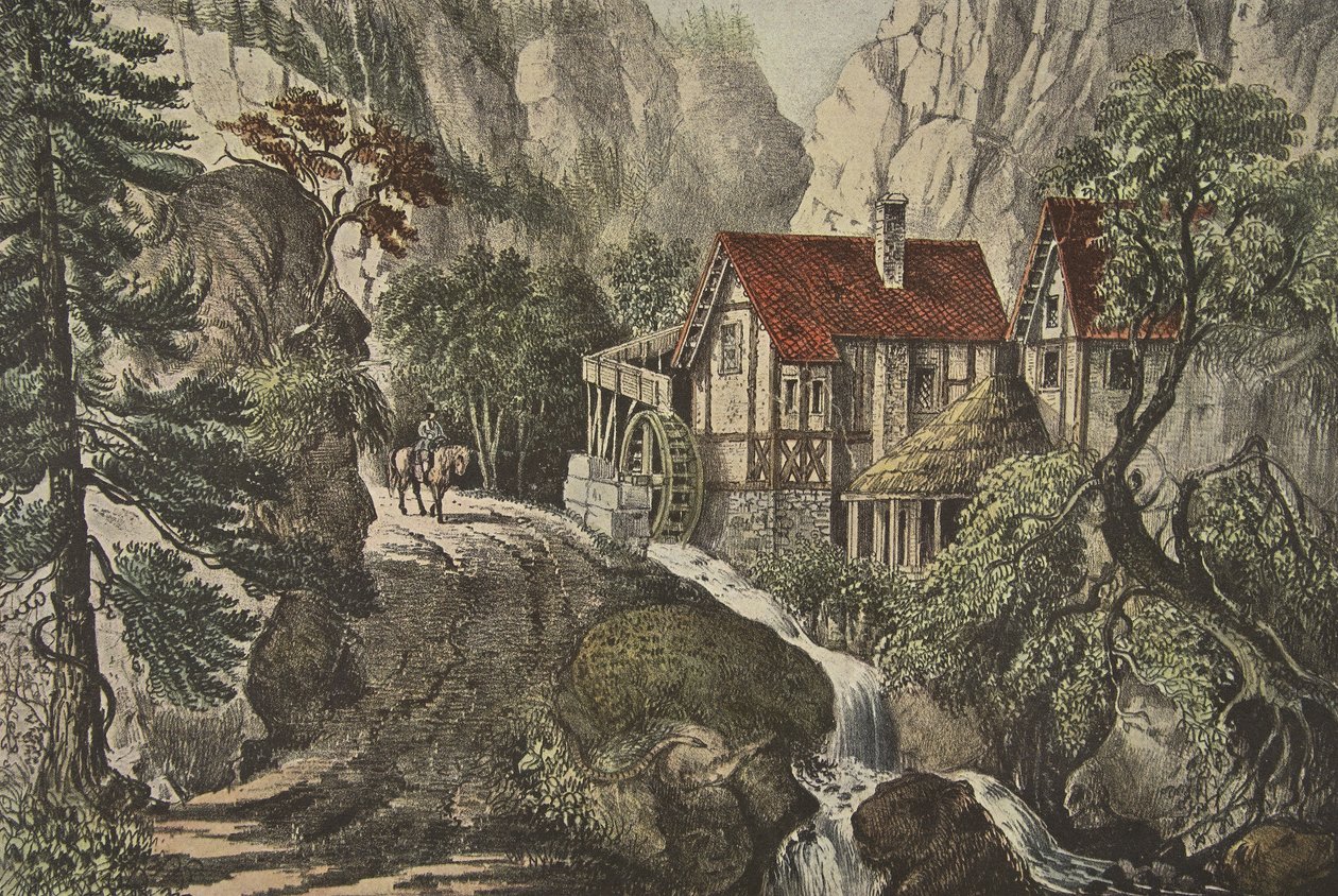 Palapelikuva - Old Swiss Mill, pub. 1872, Currier & Ives tekijältä American School