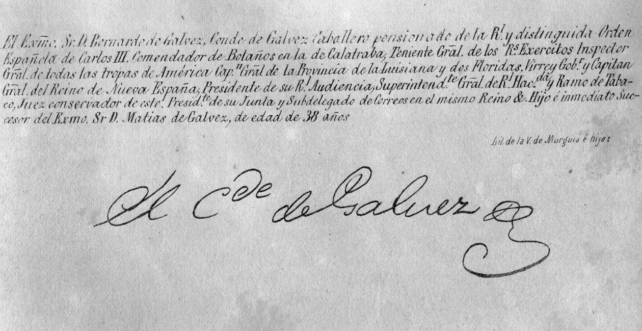 Bernardo de Galvezin (1746-86) allekirjoitus (yksityiskohta 242187) tekijältä American School