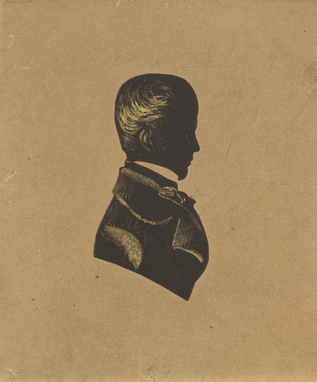 Miehen siluetti, c. 1800-1850 (musta paperi kullatuilla korostuksilla) tekijältä American School