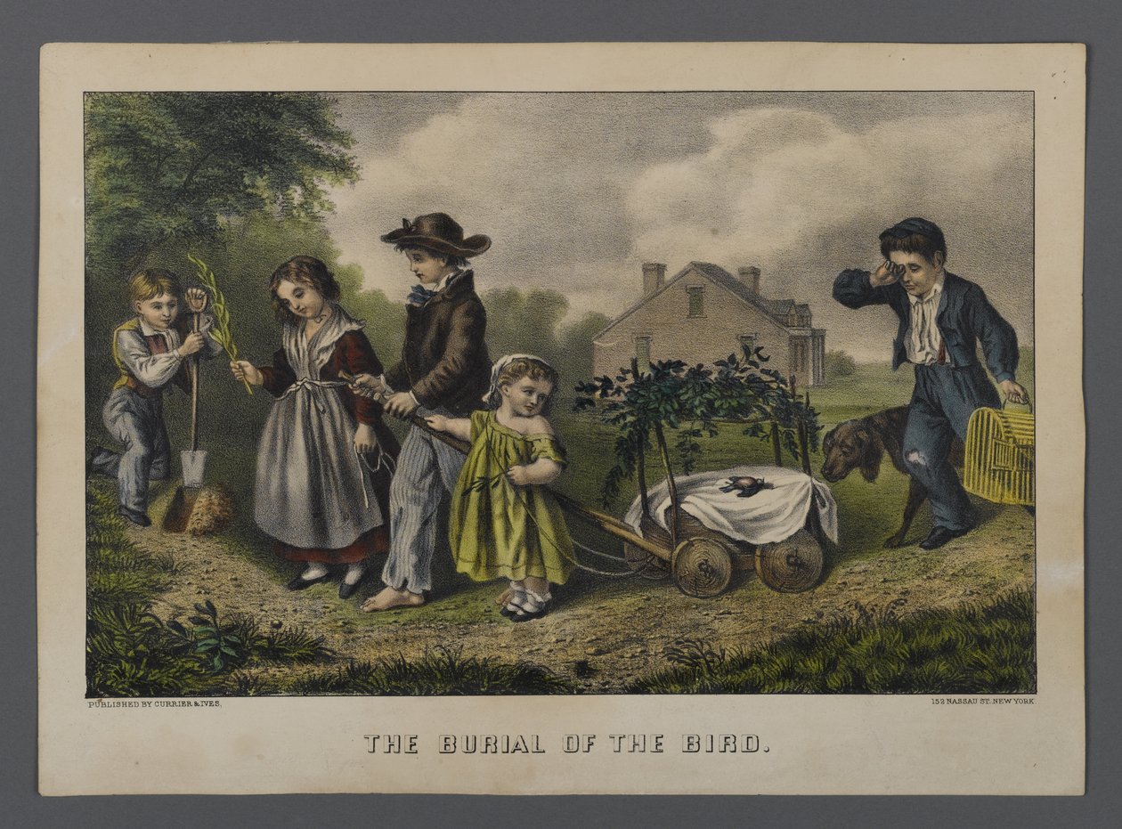 The Burial of the Bird, julkaisija Currier & Ives, New York (käsinvärinen lito) tekijältä American School