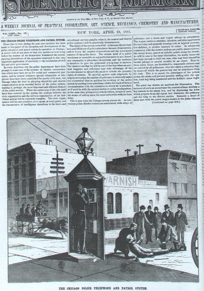 Chicagon poliisin puhelin- ja partiojärjestelmä, Scientific American 23. huhtikuuta 1881 tekijältä American School