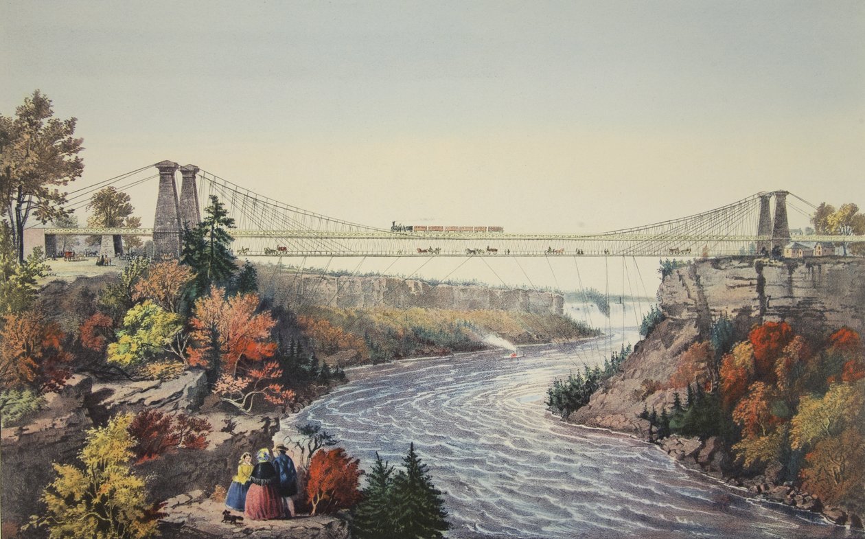 Rail Road Suspension Bridge, Near Niagara Falls, 1856, Currier & Ives tekijältä American School