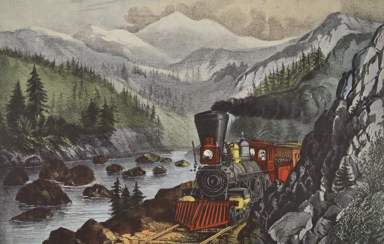 Reitti Kaliforniaan, Truckee River, Sierra-Nevada, pubi. 1871, Currier & Ives tekijältä American School